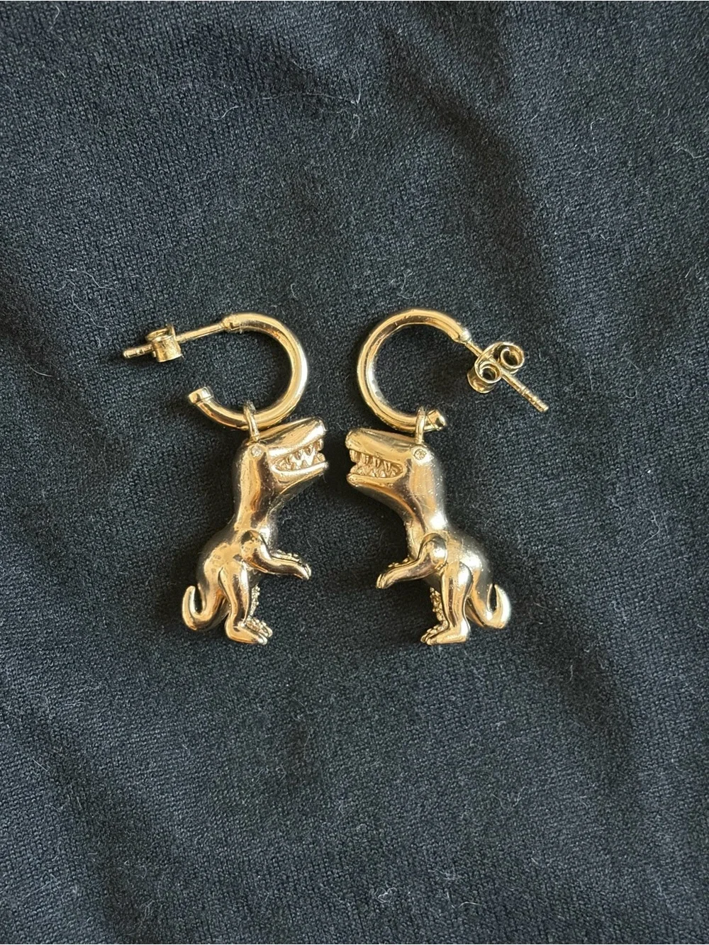 Coach Pavé Rexy Huggie Earrings Gold Crystal T-Rex Hoop Drop Earrings